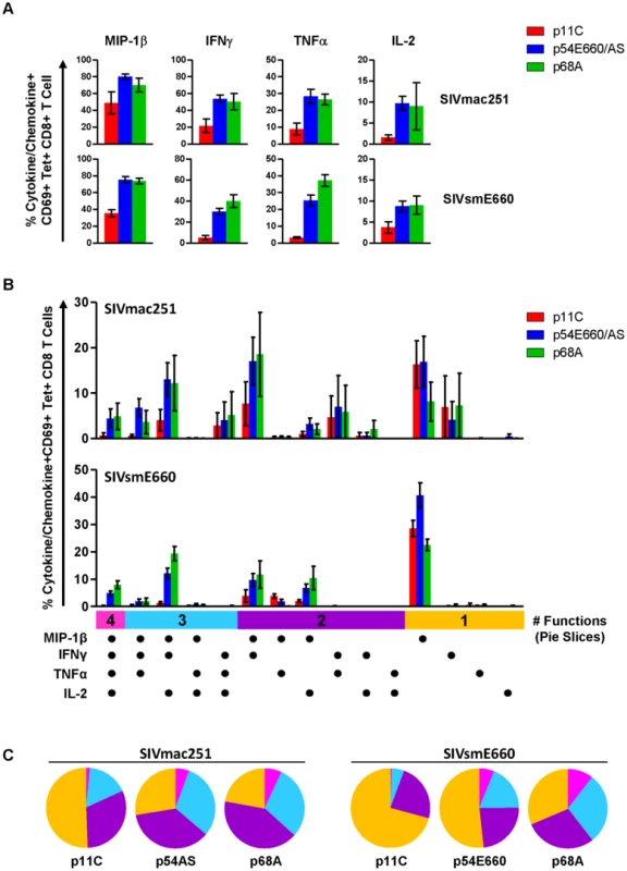 Dominant p11C-specific population contained lower frequency of cytokine- and chemokine-producing cells than subdominant epitope-specific populations.