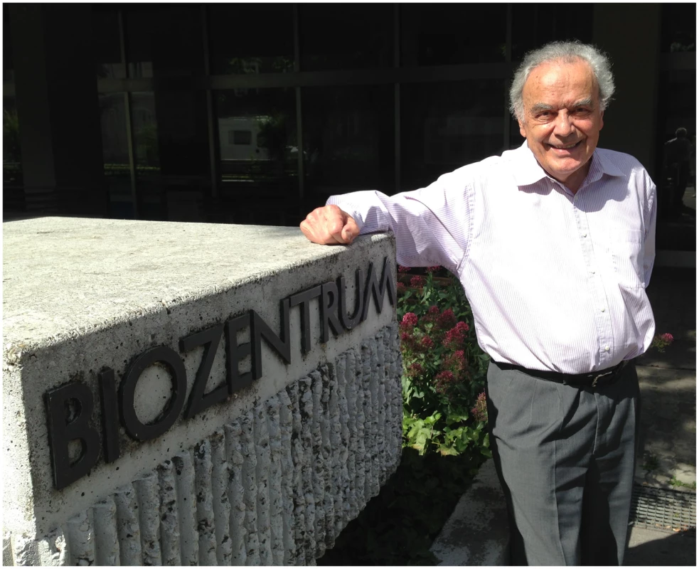 Werner Arber stands outside the Biozentrum at the University of Basel, Switzerland.