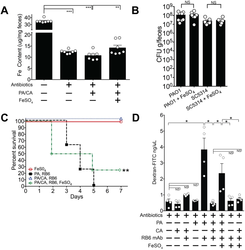 Iron supplementation restores <i>P</i>. <i>aeruginosa</i> virulence in <i>P</i>. <i>aeruginosa</i> and <i>C</i>. <i>albicans</i> colonized mice.