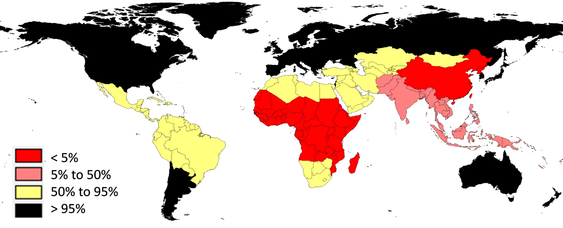 Proportions of deaths covered by vital registration, shown by GBD-2010 regions.