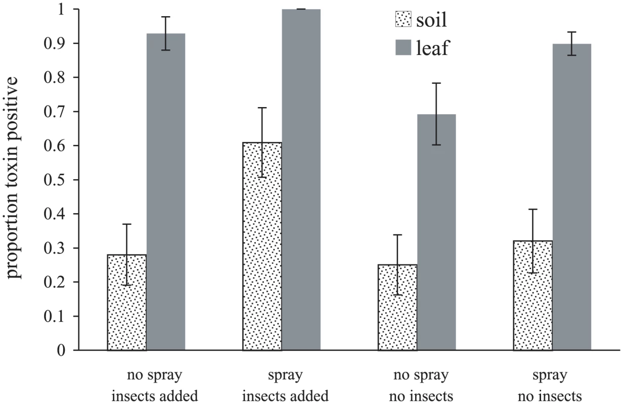 Habitat (sample origin) and experimental treatment affect the proportion of sampled <i>Bacillus cereus</i> isolates expressing Cry toxin parasporal inclusions.