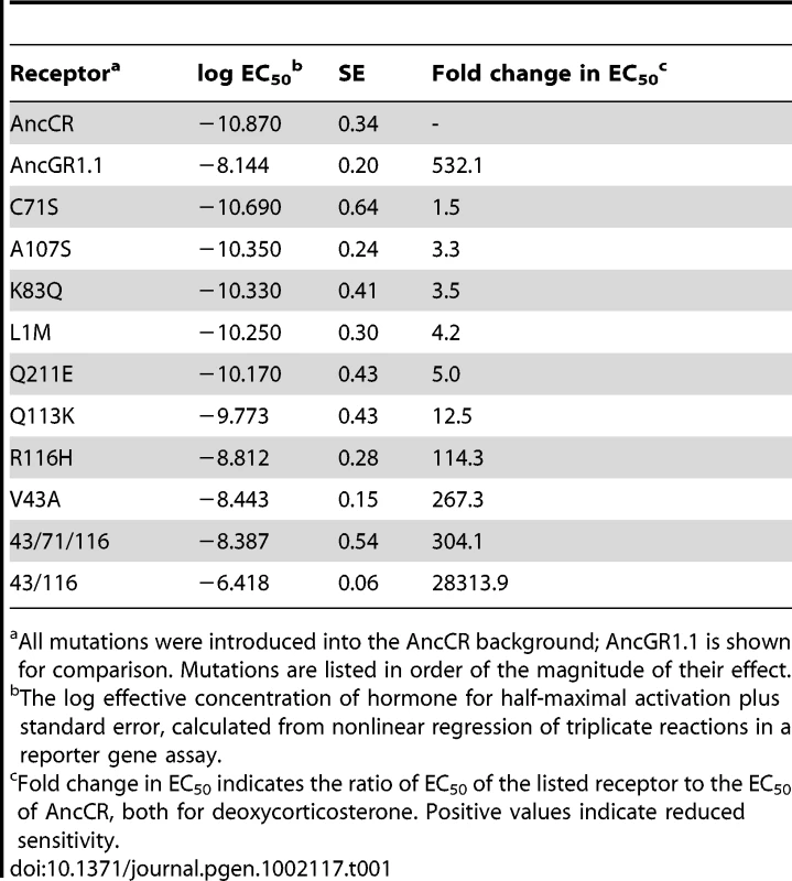 Response of ancestral and mutant receptors to 11-deoxycorticosterone (DOC).