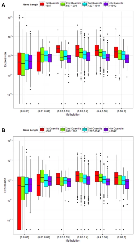 Association of gene length and fractional methylation with gene expression.