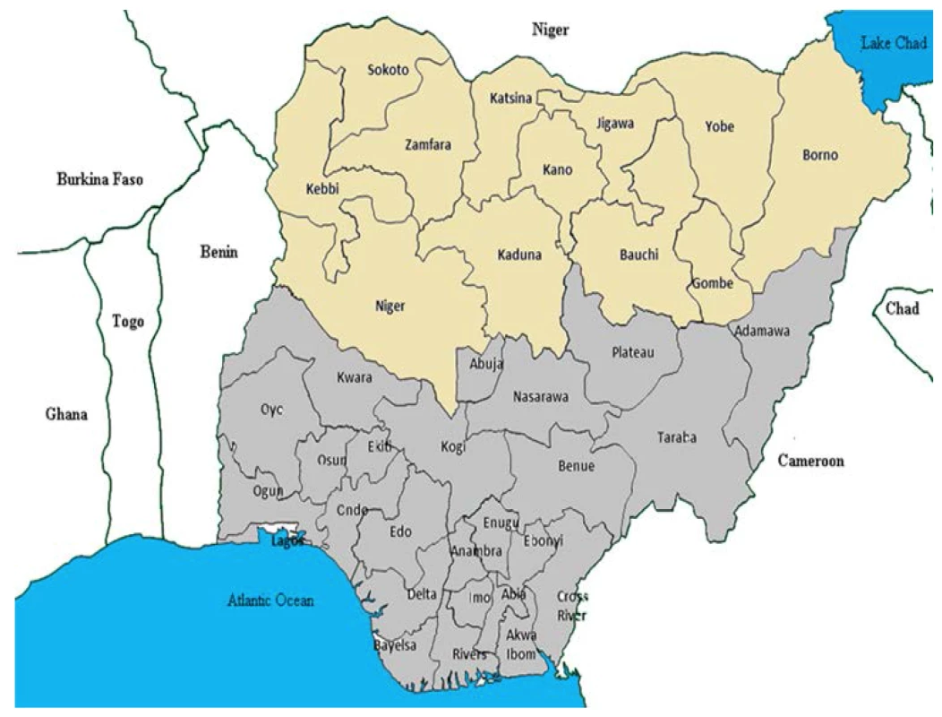 Poliomyelitis-prevalent states of northern Nigeria.
