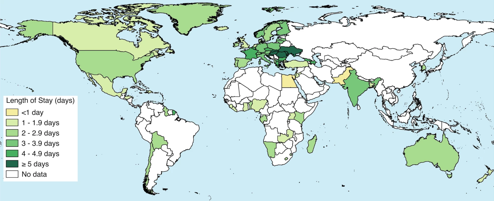 Map of countries with national-level data on length of stay after singleton vaginal deliveries.