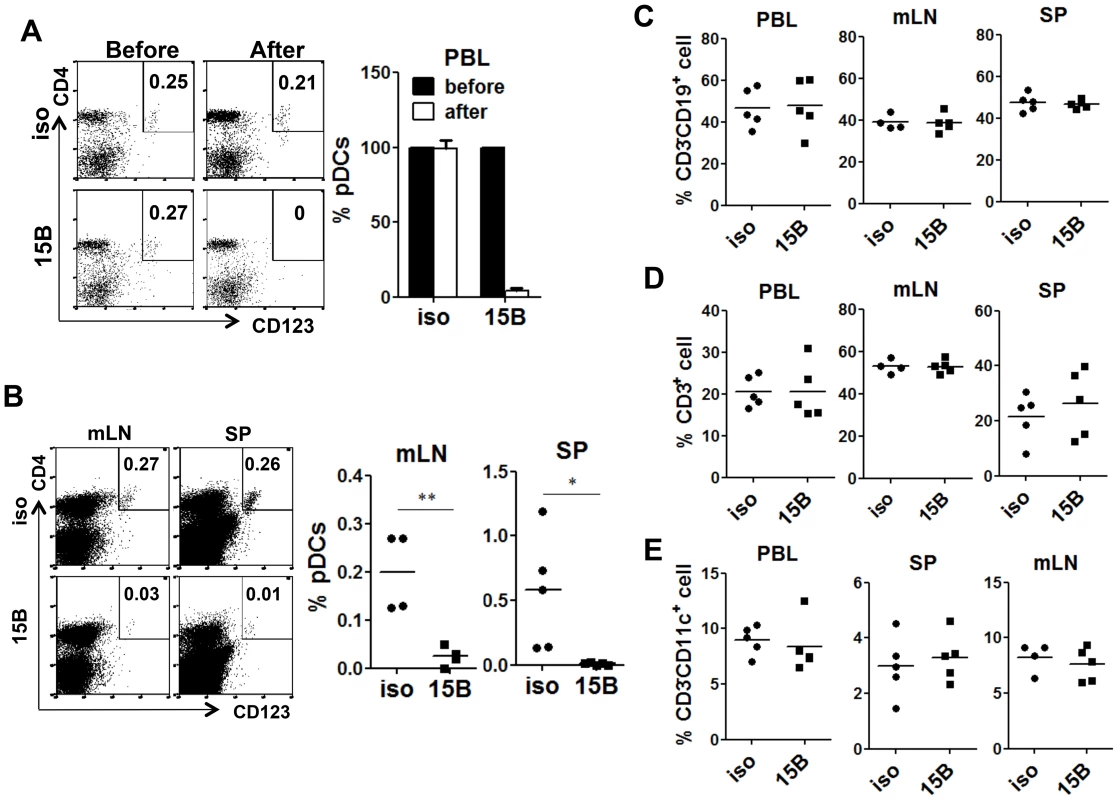 Specific depletion of human pDC in lymphoid organs in vivo with a human pDC-reactive monoclonal antibody.