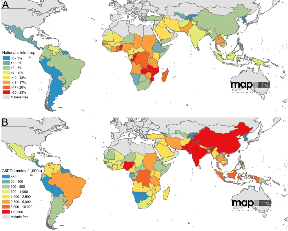 Population-weighted areal estimates of national G6PDd prevalence predictions.