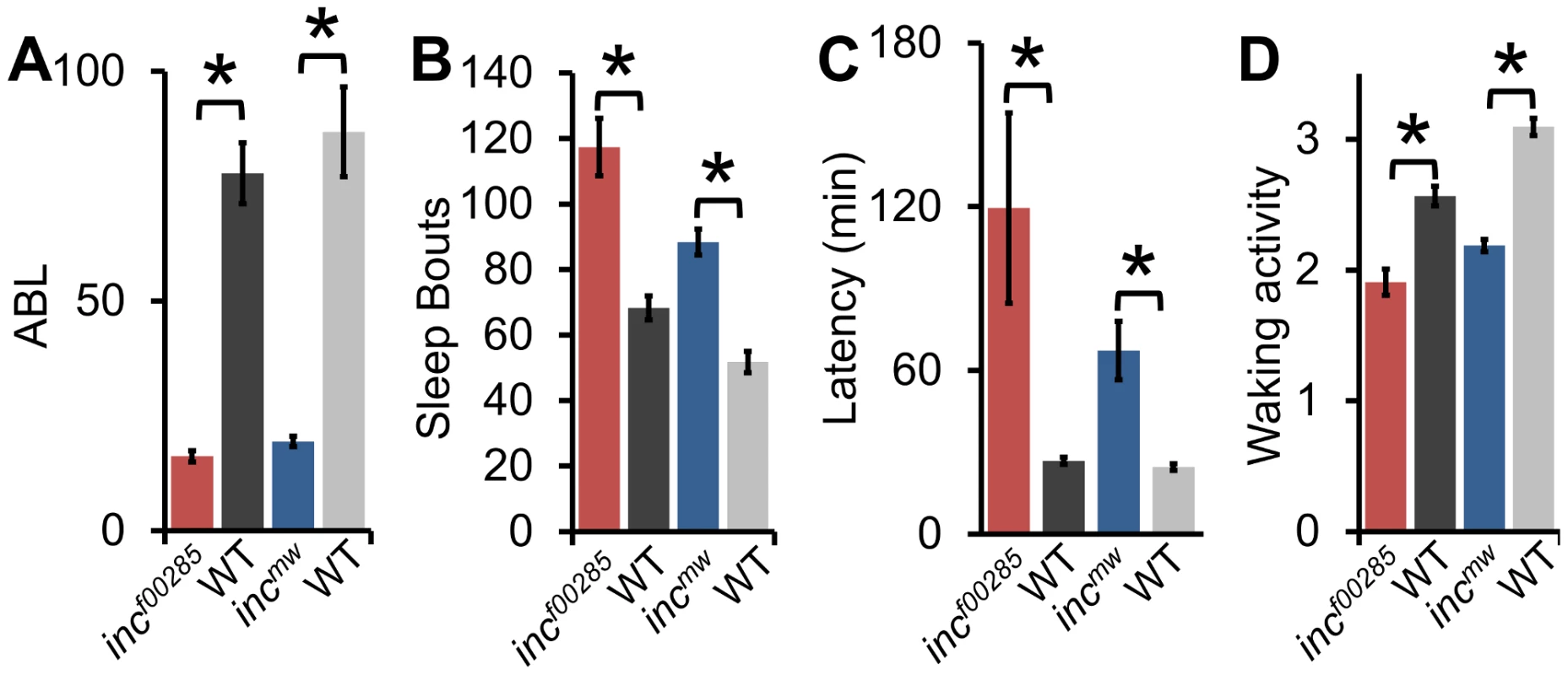 Sleep architecture is altered in <i>inc</i> mutants.