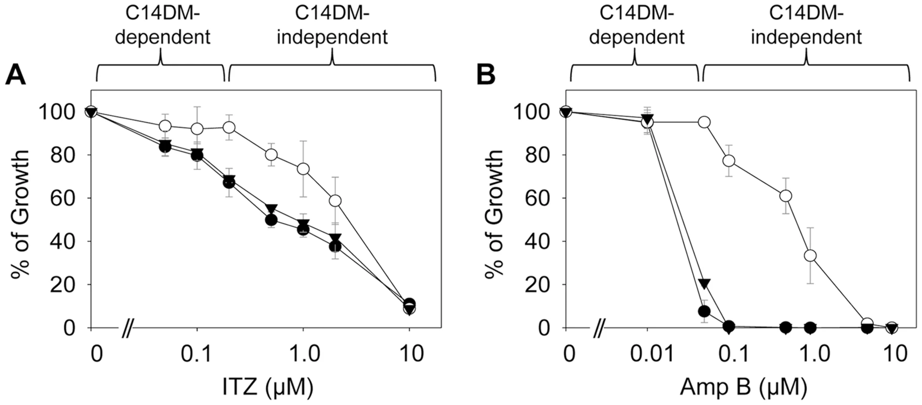<i>C14dm</i><sup>−</sup> mutants are more resistant to ergosterol synthesis inhibitors.