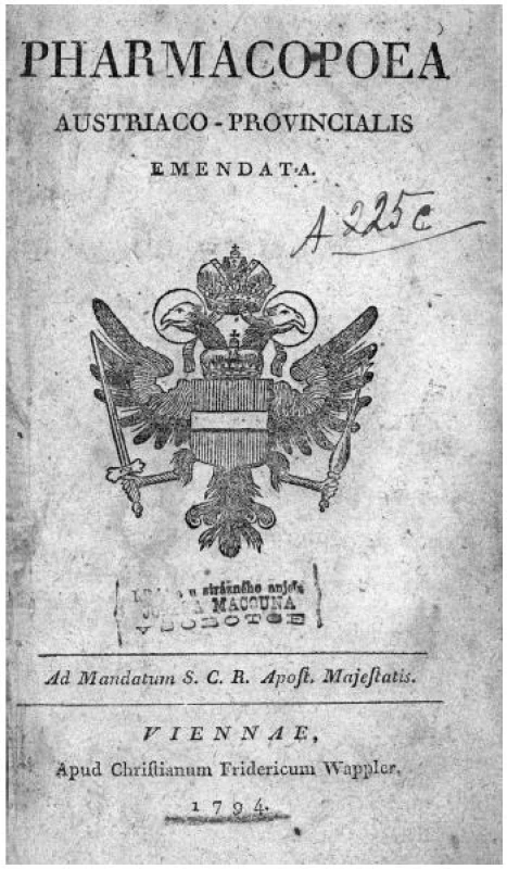 Titulní stránka vydání lékopisu z roku 1794
